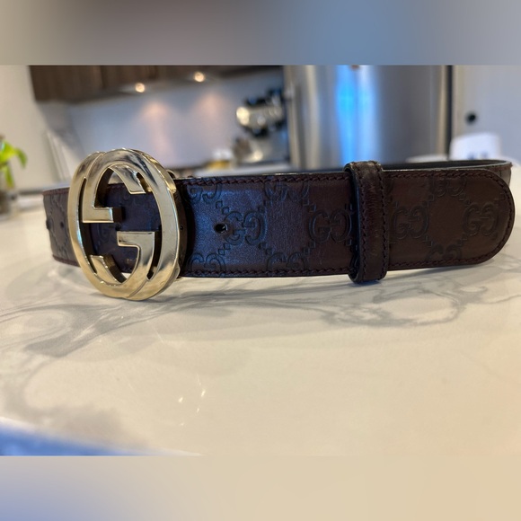 Authentic Gucci gold and dark brown Shima Interlocking belt - Picture 1 of 7